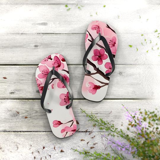 Cherry Blossom Flip Flops | Summer Sandals, Beach Footwear, Vacation Accessories, Nature-themed Flip Flops, Gift for Her, Spring Flip Flops