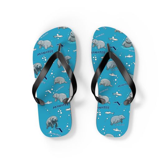 Manatee Cute Flip Flops - Florida Flip Flops, Beach Footwear, Summer Style, Gift for Ocean Lovers, Vacation Sandals, Fun Summer Footwear