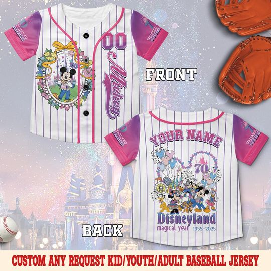 Mickey Celebration 1955-2025 Baseball Jersey, Mickey And Friends Disneyland 70th Anniversary,Disney Castle Jersey WDW Family Vacation