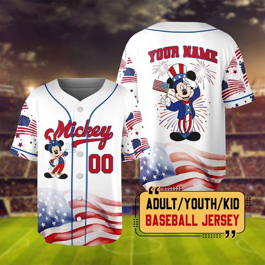 Discover Personalized Disney Mickey 4th Of July Baseball Jersey, Custom Disneyland 4th Of July Jersey Kids, 4th July Family Matching Jersey