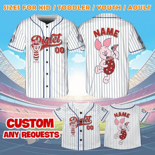 Piglet Patriotic Jersey Shirt, Winnie the Pooh Baseball Jersey, Piglet Cosplay, Disney 4th of July Jersey, Disney Family Shirts, QJ79