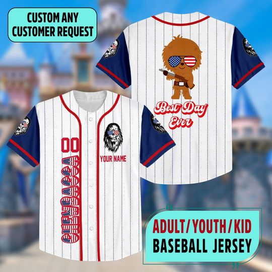 Personalized Chewbacca 4th of July Baseball Jersey, Custom Star Wars Fourth Of July Baseball Jersey Team, Marvel Chewbacca Jersey Shirt