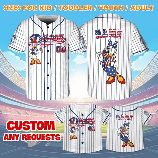 Daisy Duck 4th of July Jersey Shirt, Mickey and Friends Baseball Jersey, Daisy Duck Cosplay, Magic Kingdom Shirt, Disney Family Shirts