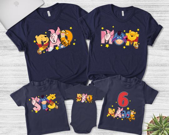 Winnie The Pooh Birthday Family Shirt, Winnie The Pooh Custom Shirt, Eeyore Piglet Pooh Roo Tigger Party Shirt