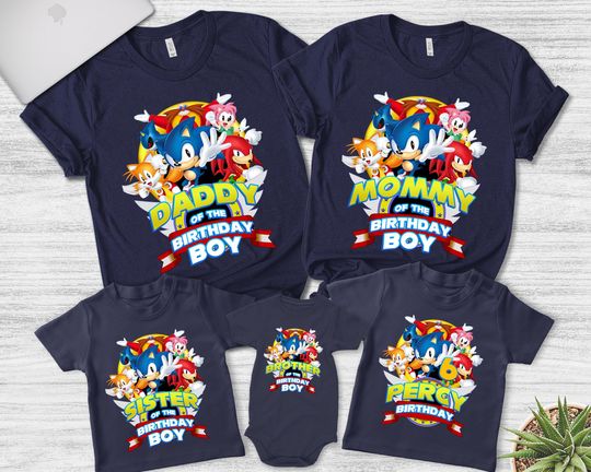 Sonic Birthday Family Custom Shirt, Family Holiday Gift, Personalized Sonic The Hedgehog Birthday Shirt, Birthday Party T-shirt