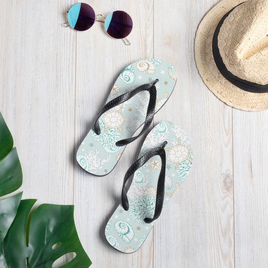 Sea Life Flip-Flops - Underwater - Ocean Life - Beach Essentials - Sandy Toes - Summer Feeling - Seahorse - Corals - Turtles - Vacation