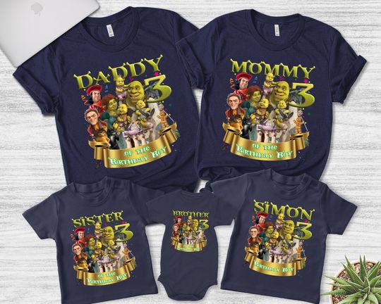 Shrek Birthday Family Matching Shirt, Green Ogre Cartoon Custom Personalized Birthday Shirt, Birthday Party Gift For Son Daughter