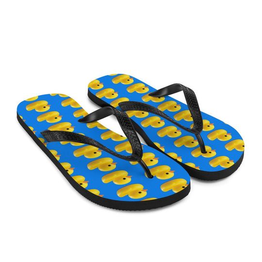 Discover Navy Blue Rubber Ducks Flip-Flops, cute gifts, fun sandals, beach wear, At the Beach, Unique Flip flops, Gift for her, Vacation Flip Flops