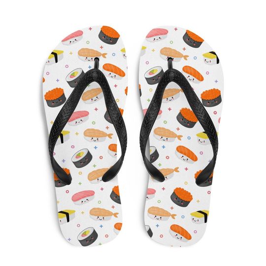 Discover Cute Kawaii Japanese Sushi Pattern Summer Beach Flip-Flops