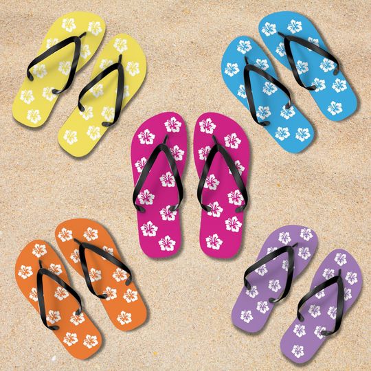 Hibiscus Beach Flip Flops, Summer Casual Footwear, Flip Flops for Women, Pool and Spa Sandals, Tropical Vacation Thongs Gift for Beach Lover