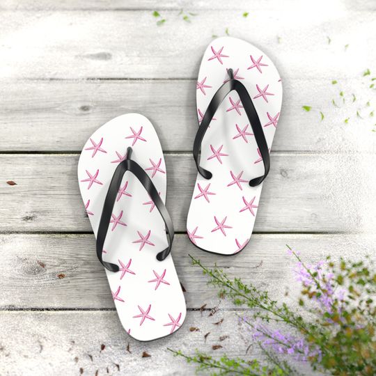 Pink Starfish Beach Flip Flops, Summer Casual Footwear, Flip Flops for Women, Pool and Spa Sandals, Vacation Thongs, Gift for Beach Lover