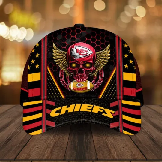 Gridiron Reaper Wings Cap - Kansas City Chiefs Football Fan Skull Style Hat