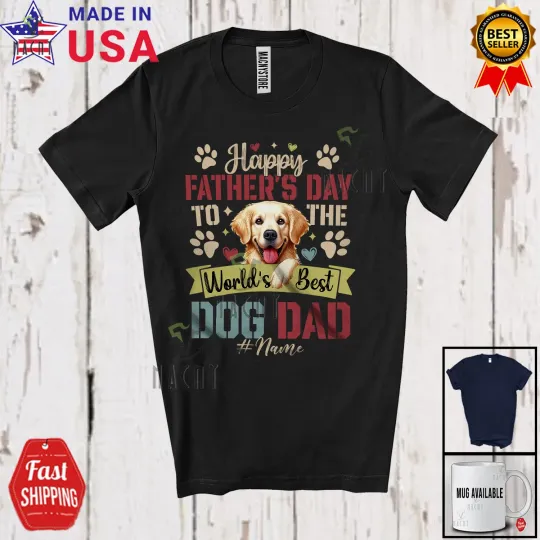 Custom Name Father's Day To Best Dad Of Dog; Lovely Vintage Paws Family T-Shirt