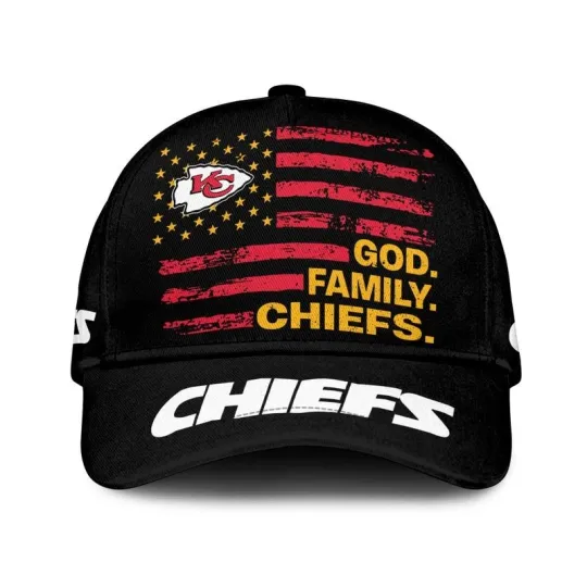 Chiefs God Family Flag Hat - Patriotic Kansas City Football Fan Cap Gift