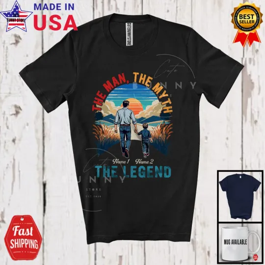 Vintage Man Myth Legend, Proud Father's Day Custom Name Dad Son, Family T-Shirt