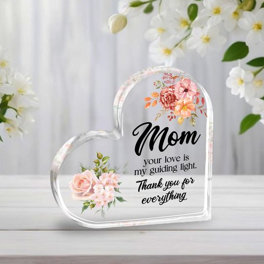 Thank You Mom Heart Acrylic Plaque, Mother's Day Gift from Daughter And Son, Mom Birthday Gift, Letter to Mom Gift