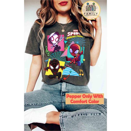 Retro 90s Marvel Spidey and His Amazing Friends Shirt, Ghost Spider Spin Matching Tee, Disney MCU Comic Tee, Disneyland Family Trip Gifts