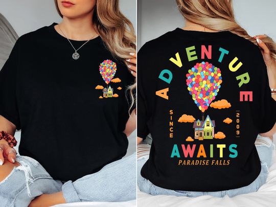Disney Pixar Up Shirt, Adventure Since 2009 Tee, Adventure Awaits Rainbow Balloons Shirt, Up Movie T-Shirt, Paradise Falls Shirt
