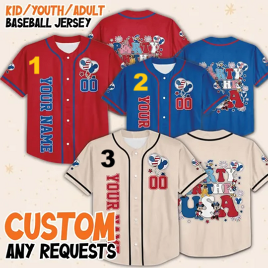 Custom Disney 4th of July Baseball Jersey, Disney Party Jersey, Disney America Jersey, Disney Minnie Mickey, Disney Matching Shirts