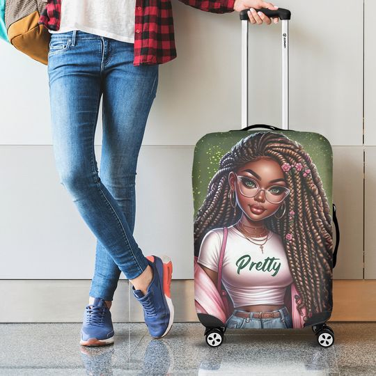 AKA Inspired Pretty Pink and Green with Girl Illustration Soror Luggage Cover
