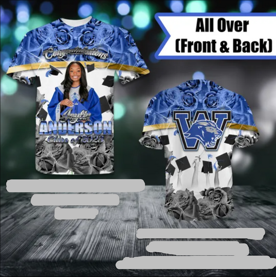 Custom Graduation T-Shirt, 3D Graduation T-Shirt, All-Over Graduation T-Shirt, Class of 2023