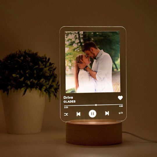 Custom Lamp with Photo, Custom Acrylic Music Plaque Led Lights, Personalized Song Led Lamp, Personalized Music Plaque Lamp, Anniversary Gift
