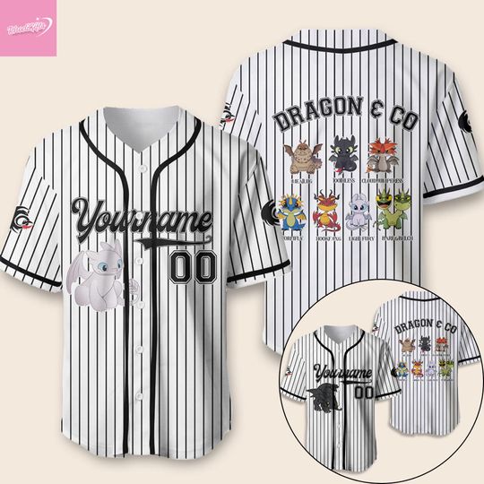 Custom How To Train Your Dragon Baseball Jerseys, Hidden World Jersey, Toothless Friend and Light Fury Jersey, Toothless Baseball Jersey
