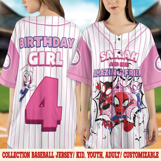 Custom Spidey and Friends Gwen Ghost Spider Baseball Jersey, Custom Spiderman Baseball Jersey Outfit, Birthday Gift for Fan Family