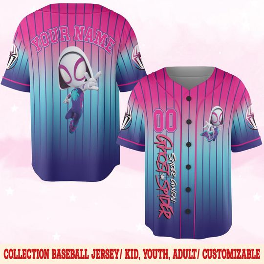 Custom Disney Spidey and Friends Gwen Ghost Spider Baseball, Custom Spiderman Baseball Jersey Outfit, Birthday Gift for Fan Family