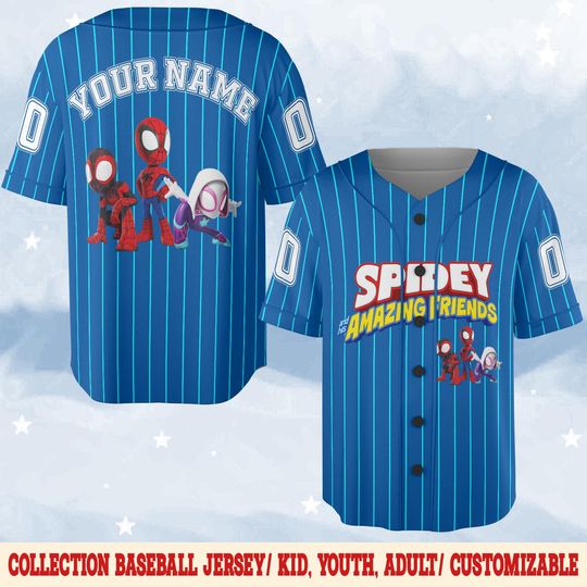 Custom Spidey And His Amazing Friends Baseball Jersey, Spider Verse Baseball Jersey Junior Hero Team Shirt, Superheroes Group Outfit