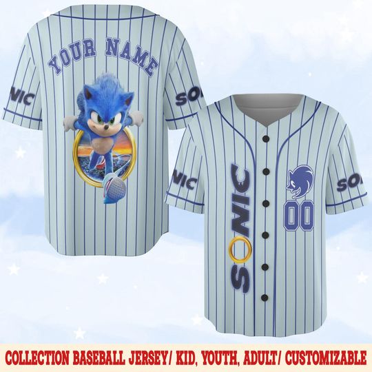 Personalized Sonic the Hedgehog Baseball Jersey, Custom Name & Number Kids, Youth, Adult, Retro Gamer Jersey, Sonic Birthday Gift
