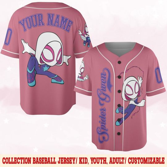 Spidey and His Amazing Friends Jersey, Custom Gwen Stacy Baseball Shirt, Spider Team Outfit for Kids Birthday & Family Matching Look