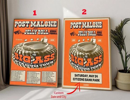 Post Malone with Jelly Roll Premium Matte Poster - The Big Ass Stadium Tour 2025 Concert Wall Art