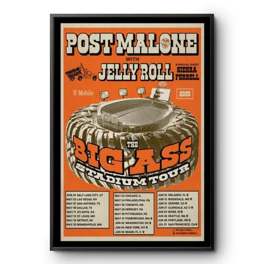 Poster Post Malone The Big Ass Stadium Tour 2025 - Wall Decor