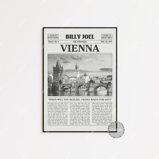 Billy Joel Retro Newspaper Print, Vienna Lyrics Premium Matte Poster