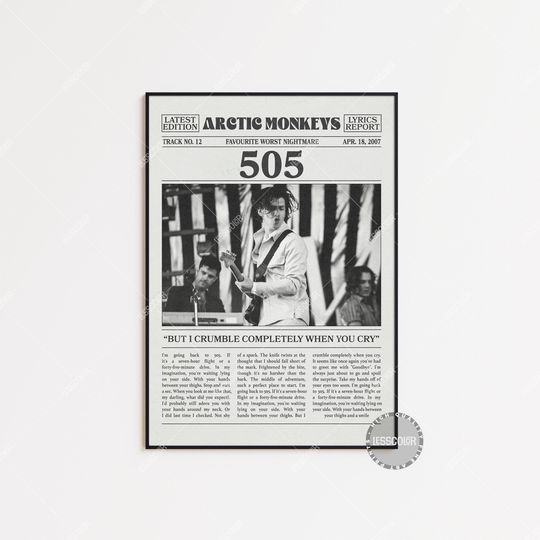Arctic Monkeys Retro Newspaper Print, 505 Lyrics Premium Matte Poster