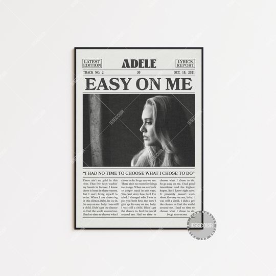Discover Adele Retro Newspaper Print Poster, Easy on Me Lyrics, Home Decor
