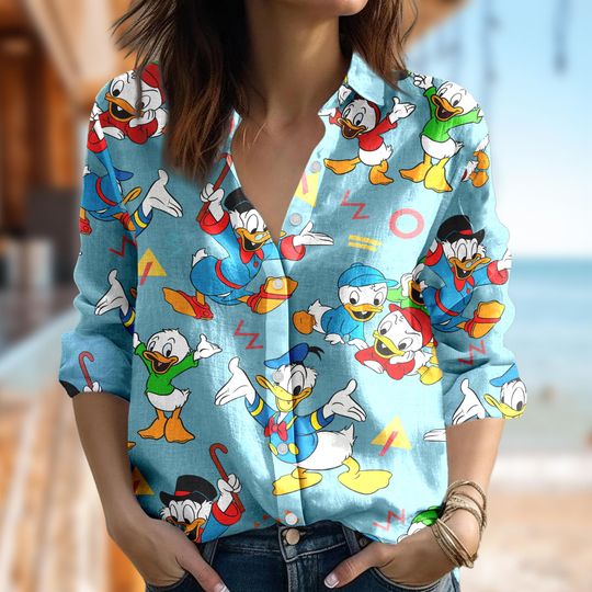 Disney Huey Dewey and Louie Blouses Women Shirt, Donald Duck Button Up Shirt, Donald Duck Casual Women Shirt, Magic Kingdom Shirt