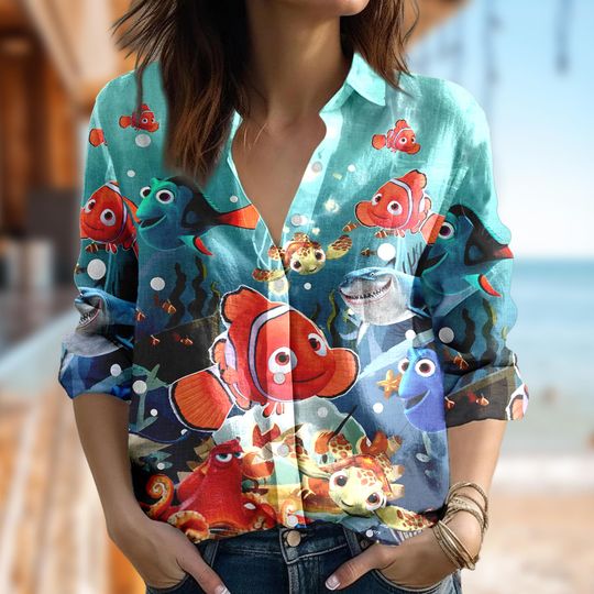 Disney Finding Nemo Blouses Women Shirt, Nemo Women Casual Shirt, Finding Dory Button Up Shirt, Cartoon Magic Kingdom Trip Gift