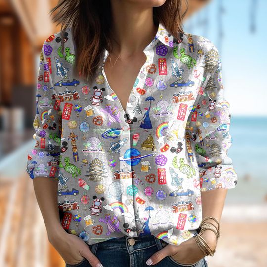 Disney Mickey Mouse Epcot Blouses Women Shirt, Mickey Mouse Casual Women Shirt, Figment Birthday Gift For Family, Magic Kingdom Tee