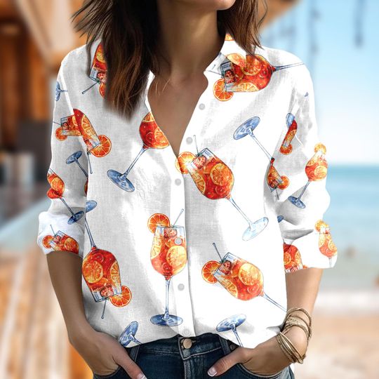 Aperol Spritz Watercolor Blouses Women Shirt, Watercolor Cocktail Casual Women Shirt, Cocktail Drinking Shirt For Women, Cocktail Party Gift