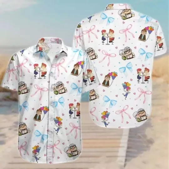 Pixar Up Carl And Ellie Coquette Bow Growing Old Together Hawaiian Shirt