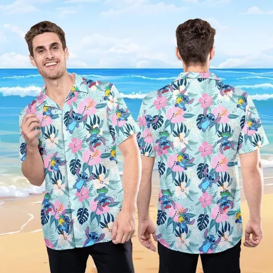 Retro Stitch Aloha Floral Hawaiian Shirt, Lilo and Stitch Summer Beach Shirt