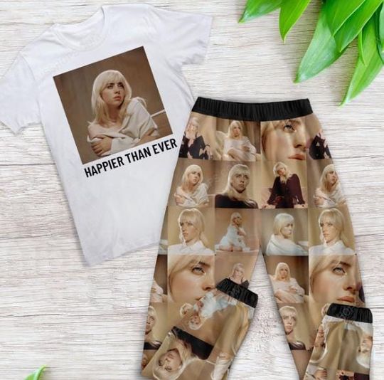Happier Than Ever Pajamas Set, Billie Eilish Pajamas Set, Comfortable & Stylish Sleepwear for Fans