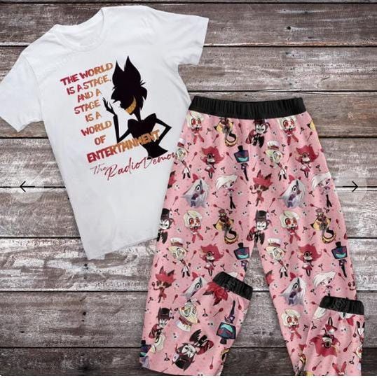 The World is a Stage! Radio Demon Pajamas Set, Hazbin Hotel Matching Sleepwear for Fans, Funny Demon Cartoon Pajamas
