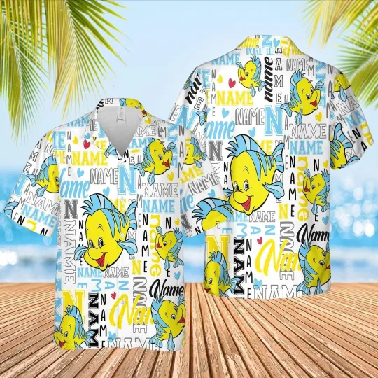 Custom Name Flounder Hawaiian Shirt - Little Mermaid Summer Gift For Men Women