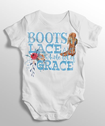 Boots Lace A Whole Lot of Grace - Baby Bodysuit, Newborn baby grows, Baby Country Music gift - Baby Boy / Girl
