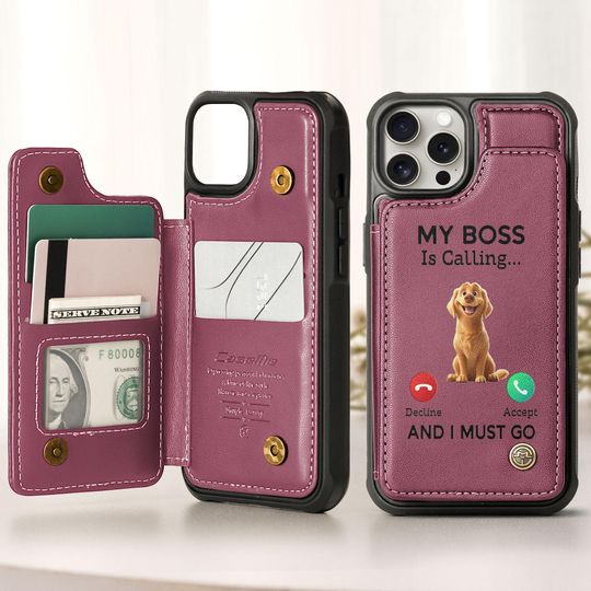 My Dog Boss Is Calling... And I Must Go - Personalized Leather Flip Wallet Phone Case, Gift For Dog Lover Dog Mom Dog Dad, Dog Phonecase