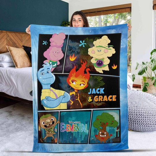 Elemental Blanket | Fire and Water Ember and Wade Blanket | WDW Magic Kingdom Disneyland Family Vacation Fleece Blanket Couch Sofa