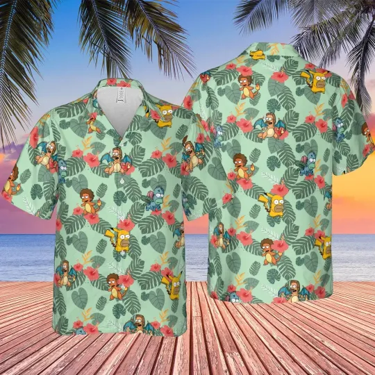 The Simpsons Hawaiian Button Down Shirt Unisex Adults